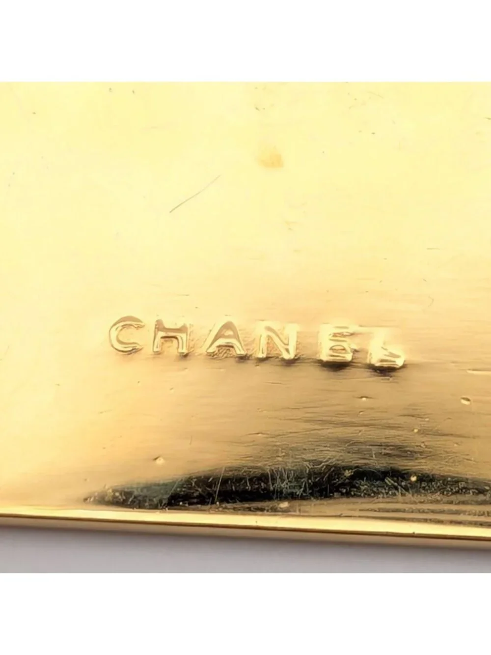 Chanel Brooch CC Logo Plate Gold First Era Vintage